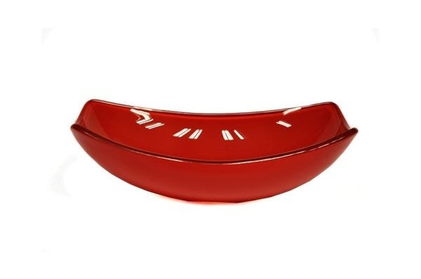 CUBA DE VIDRO OVAL CHANFRADA 46CM VERMELHO CEREJA - 1