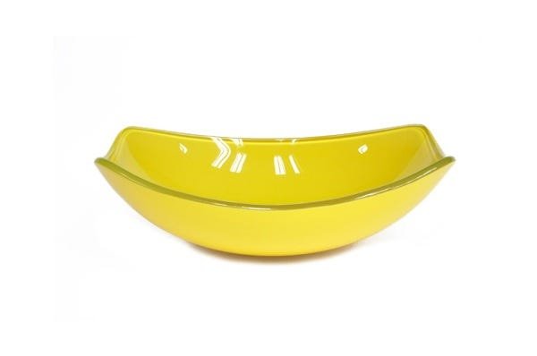 CUBA DE VIDRO OVAL CHANFRADA 46CM AMARELA - 1