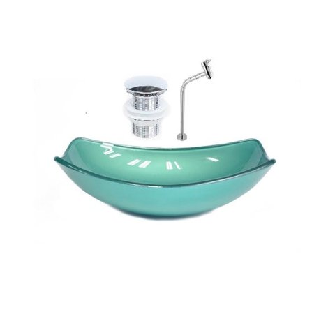 CUBA DE VIDRO OVAL CHANFRADA 51CM VERDE + VALVULA CLICK + TORNEIRA METAL