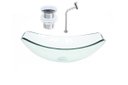Ver imagem 1 de CUBA DE VIDRO OVAL CHANFRADA 51CM JATEADO + VALVULA CLICK + TORNEIRA METAL