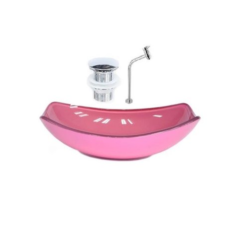 CUBA DE VIDRO OVAL CHANFRADA 51CM ROSA + VALVULA CLICK + TORNEIRA METAL