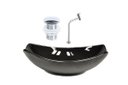 Ver imagem 1 de CUBA DE VIDRO OVAL CHANFRADA 51CM PRETA + VALVULA CLICK + TORNEIRA METAL