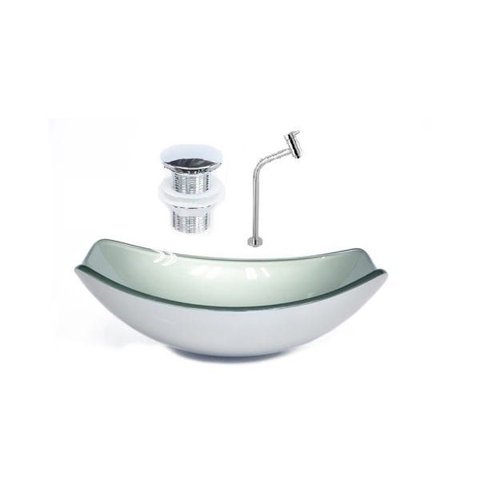 Cuba de Vidro Oval Chanfrada 51cm Prata + Valvula Click + Torneira Metal