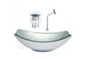 Ver imagem 1 de Cuba de Vidro Oval Chanfrada 51cm Prata + Valvula Click + Torneira Metal