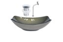 Ver imagem 1 de CUBA DE VIDRO OVAL CHANFRADA 51CM OURO ENVELHECIDO + VALVULA CLICK + TORNEIRA METAL