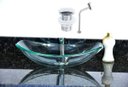Ver imagem 1 de CUBA DE VIDRO OVAL CHANFRADA 51CM INCOLOR + VALVULA CLICK + TORNEIRA METAL