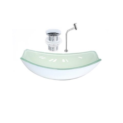 CUBA DE VIDRO OVAL CHANFRADA 51CM BRANCA + VALVULA CLICK + TORNEIRA METAL