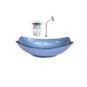 Ver imagem 1 de CUBA DE VIDRO OVAL CHANFRADA 51CM AZUL + VALVULA CLICK + TORNEIRA METAL