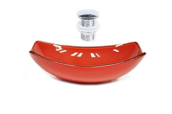 CUBA DE VIDRO OVAL CHANFRADA 51CM VERMELHO FERRARI + VALVULA CLICK - 1