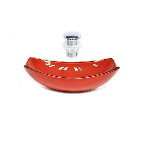 CUBA DE VIDRO OVAL CHANFRADA 51CM VERMELHO FERRARI + VALVULA CLICK