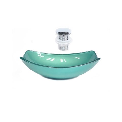 CUBA DE VIDRO OVAL CHANFRADA 51CM VERDE + VALVULA CLICK