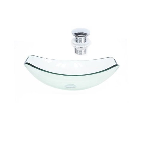 CUBA DE VIDRO OVAL CHANFRADA 51CM JATEADO + VALVULA CLICK