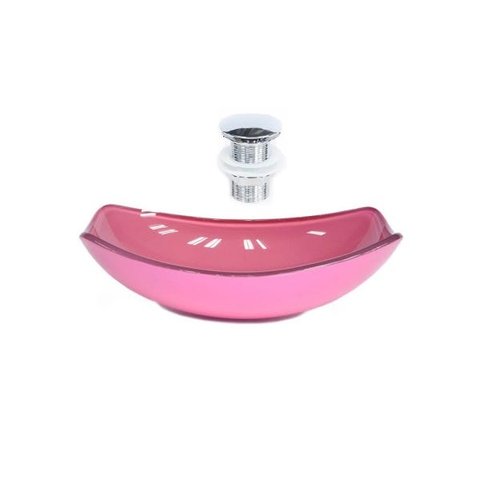 CUBA DE VIDRO OVAL CHANFRADA 51CM ROSA + VALVULA CLICK