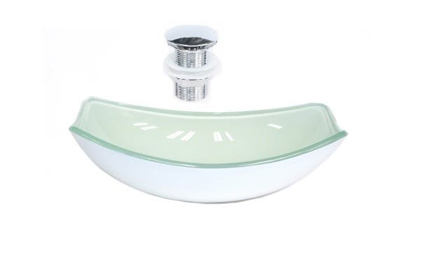 CUBA DE VIDRO OVAL CHANFRADA 51CM BRANCA + VALVULA CLICK - 1