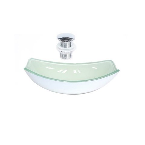 CUBA DE VIDRO OVAL CHANFRADA 51CM BRANCA + VALVULA CLICK