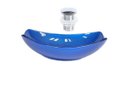 Ver imagem 1 de CUBA DE VIDRO OVAL CHANFRADA 51CM AZUL ESCURO + VALVULA CLICK