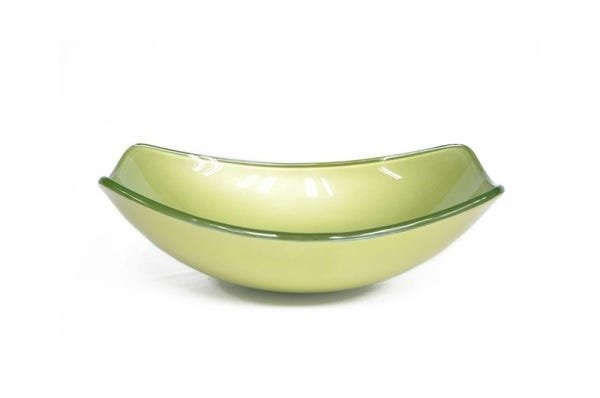 CUBA DE VIDRO OVAL CHANFRADA 51CM VERDE OLIVA - 1