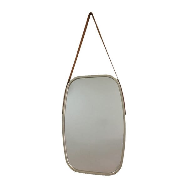 Espelho Retangular com Alça de Couro - Dourado 64,8 cm