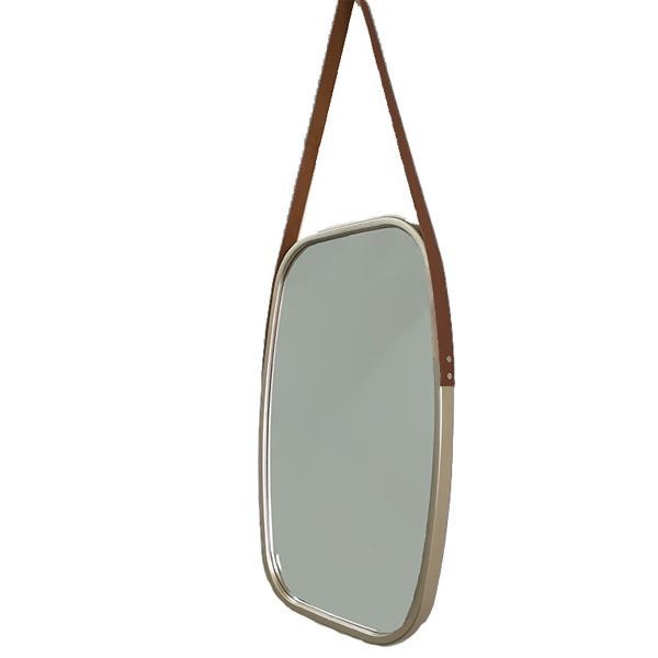 Espelho Retangular com Alça de Couro - Dourado 64,8 cm - 2
