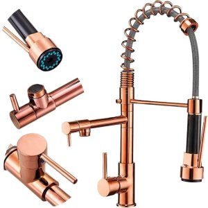 Torneira Gourmet Duo Rosê Gold Parede Cozinha Água Quente e Fria