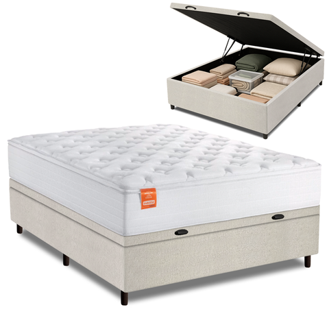 Cama Box Baú Colchão Casal Molas Ensacadas Real 138x188x68cm Linho Branco Inducol