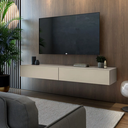 Ver imagem 1 de Rack Suspenso Eros 140cm para Tv até 55'' Mdf 2 Gavetas Mdf Alto Padrão Sala de Estar:off White