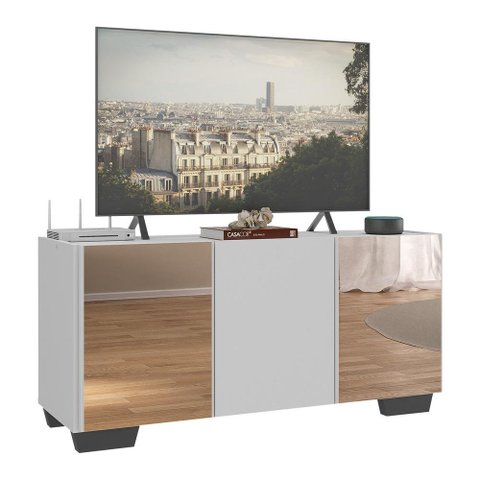 Rack Tv até 32 Polegadas com Espelhos 3 Portas Multimóveis Mp1079 Branco/preto