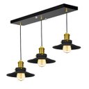 Ver imagem 1 de Lustre Pendente Nordic Triplo Base Retangular Preto/Dourado