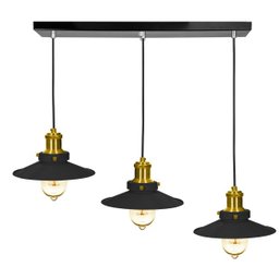 Lustre Pendente Nordic Triplo Base Retangular Preto/Dourado - 2
