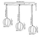 Ver imagem 3 de Lustre Pendente Bola Triplo Base Retangular Escovado