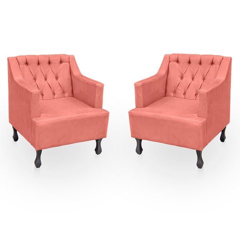 Kit 2 Poltronas para Sala de Estar Clássica Confortável e Reforçada Suede Elizabeth:rose