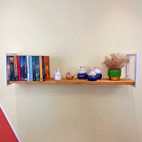 Prateleira de Ferro e Madeira Industrial de Parede Style 1 Prateleira 120cm Nozes e Branco