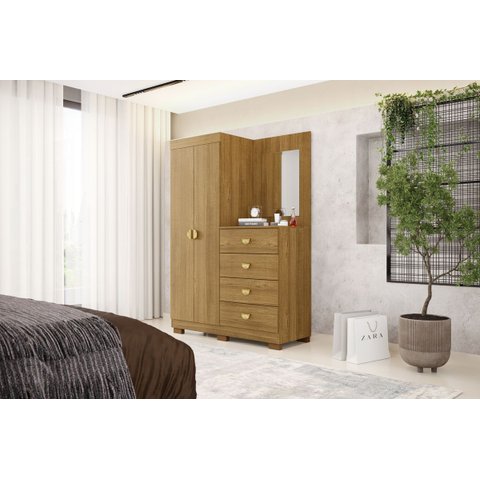 Cômoda Guarda-roupa Cristal 2 Portas 4 Gavetas - Aurum:nature