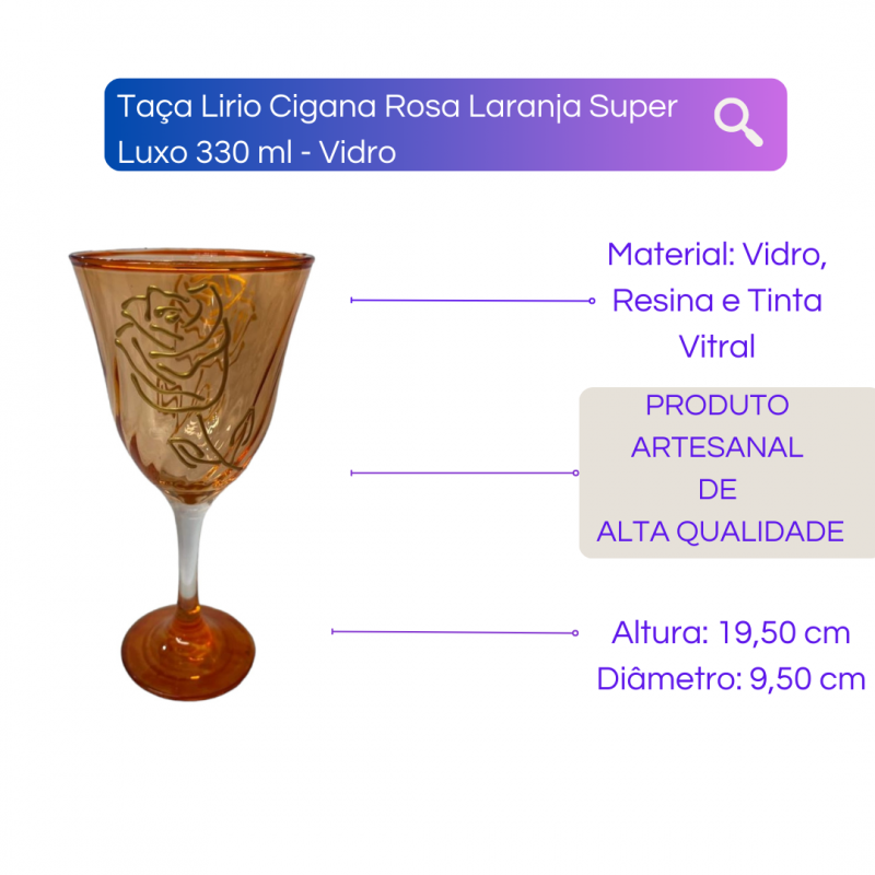 Taça Lirio Cigana Rosa Laranja Super luxo 330 ml -Vidro - 2