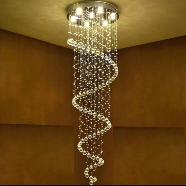 Lustre De Cristal Legítimo Espiral Com 1,90M De Altura, Base De Inox Espelhado Com 50CM De Diâmetro