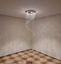 Ver imagem 1 de Lustre de Cristal Para Sala de Jantar com 2,10M de Altura, Base De Inox Polido 40CM de Diâmetro