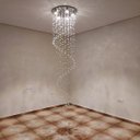Ver imagem 1 de Lustre de Cristal Espiral Para Sala, com 2,40M De Altura,Base De Inox Espelhado com 40cm de Diâmetro