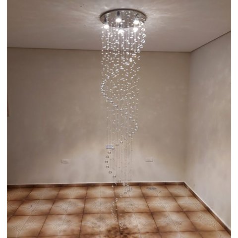 Lustre de Cristal Espiral para Sala, com 2,50M De Altura Base De Inox Espelhado 40CM de Diâmetro