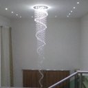 Ver imagem 2 de Lustre De Cristal Legítimo Espiral Para Sala Com 3,10 Metros De Altura, Base De Inox 50CM De Diâm.
