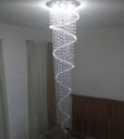 Ver imagem 1 de Lustre De Cristal Legítimo Espiral Para Sala Com 3,20 Metros De Altura, Base De Inox 50CM De Diâm.
