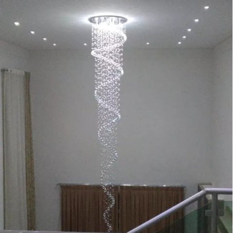 Lustre De Cristal Legítimo K9 Espiral Com 3,30 Metros De Altura,Base De Inox Espelhado 50CM De Diâm.