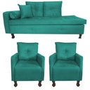 Ver imagem 1 de Recamier Cancun 1,40m + 2 Poltronas Anitta Suede Azul Turquesa - Dominic Decor
