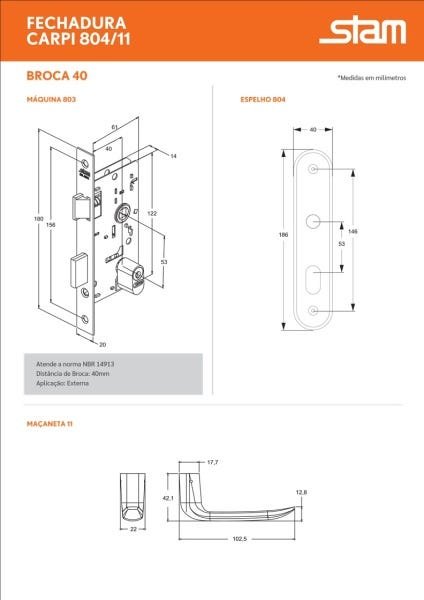 Fechadura Stam 804/11 Externo Inox - 2