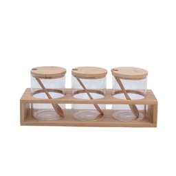Kit 3 Potes de Vidro 300ml com Tampa, Colher e Suporte de Bambu - Oikos - 2