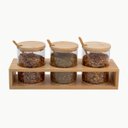 Ver imagem 1 de Kit 3 Potes de Vidro 300ml com Tampa, Colher e Suporte de Bambu - Oikos
