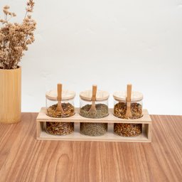 Kit 3 Potes de Vidro 300ml com Tampa, Colher e Suporte de Bambu - Oikos - 3