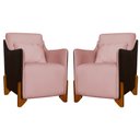 Ver imagem 1 de Kit 2 Poltronas Composê Heloisa Couro Marrom Veludo Rosa
