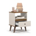 Ver imagem 3 de Mesa de Cabeceira Ted com 1 Gaveta e Nicho Pés Palito - Off White com Freijó