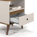 Ver imagem 4 de Mesa de Cabeceira Ted com 1 Gaveta e Nicho Pés Palito - Off White com Freijó