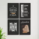 Ver imagem 1 de Kit 4 Quadros Decorativo Lavanderia Giz 24x18cm:Madeira branca